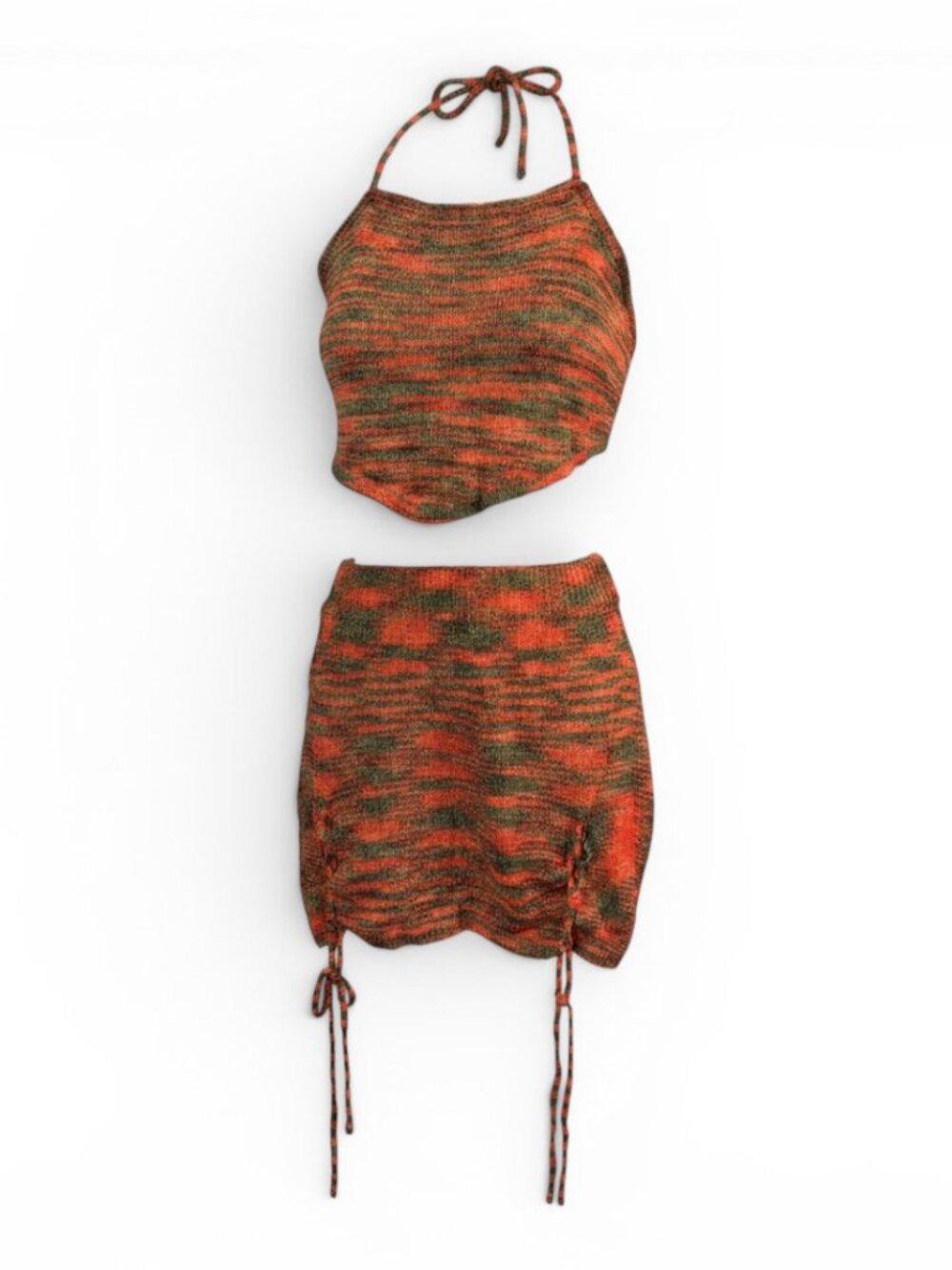 Cupshe Orange & Green Knit Halter Mini Dress Set